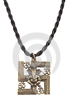 Necklace with brass pendant in hindu god ganesh shape