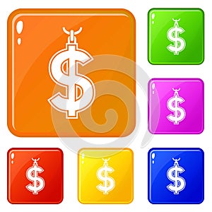 Necklace of dollar symbol icons set vector color