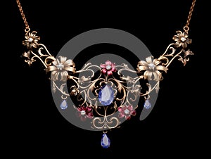 a necklace with flowers and gems