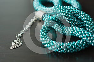 Necklace fragment from beads of color aquamarine