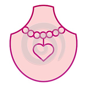 Necklace with heart on manikin flat icon. Pendant with heart on mannequin vector illustration isolated on white. Jewelry