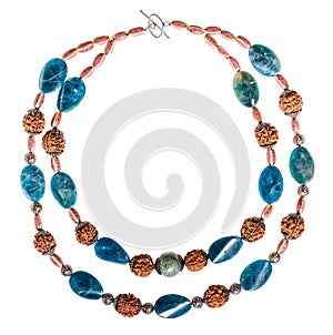 Necklace from kyanite and serpentine natural gems