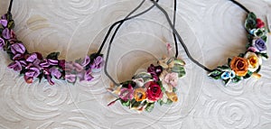 necklace made in the form of a flower motif from materials of various colors