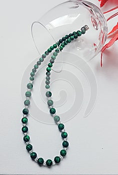 Necklace of malachite stones