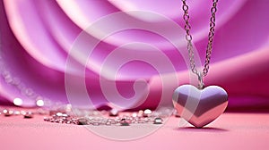 necklace pink background metallic