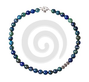 Necklace from polished azurite beads isolated