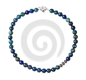 Necklace from polished azurite beads isolated photo