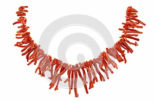 Necklace with red coral beads isolated