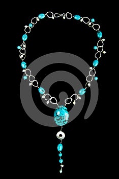 Necklace with Turquoise Stones, Pearls and Silver