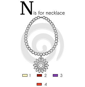 Necklace. Vector alphabet letter N, colouring page