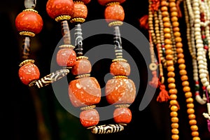 Necklaces and pendants made of coral are jewelry often worn by Tibetans