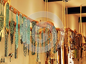 Necklaces in a souvenir shop