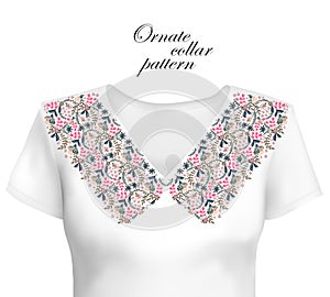 Neckline ethnic design. Floral colorful traditional pattern. Vector print with decorative elements for embroidery, for