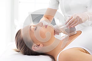 Neckline lifting. A rejuvenating cosmetic care treatment in aesthetic medicine clinic