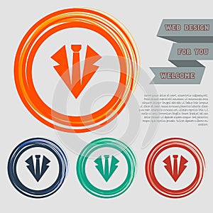 Necktie icon on the red, blue, green, orange buttons for your website and design with space text.