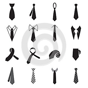 Necktie icons. Collection of men's tie icons isolated on a white background