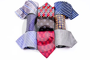 Neckties. Set of different neckties. Colored tie for men. Set of stylish men accessories men's fashion