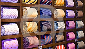 Neckties in a shelf