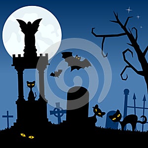 Necropolis with Black Cats and Bats