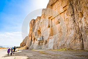 Necropolis, Iran - 8th june, 2022: Tombs of Artaxerxes I and Darius the Great, kings of the Achaemenid empire, located in the
