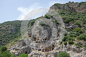 Necropolis of Lycian rock-cut tombs of the ancient city of Myra in Turkey