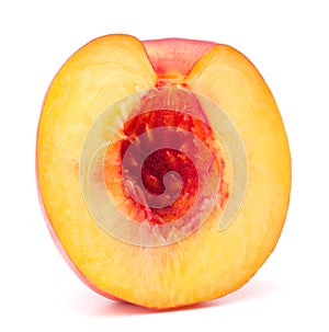 Nectarine fruit half isolated on white background cutout