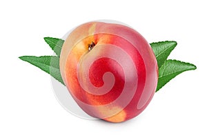 Nectarine fruit with leaf isolated on white background cutout