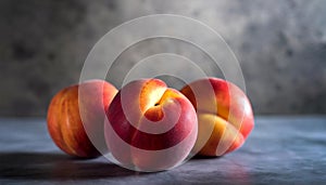 Nectarine fruits on neutral gray background