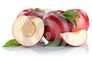 Nectarine nectarines slice half fruit fruits isolated on white