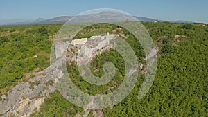 Necven fortress remains on the west side of mountain Promina in Croatia, aerial