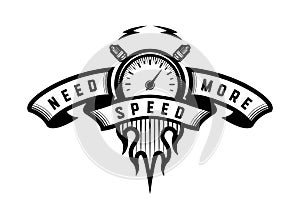 Need more speed, auto logo, emblem. Vector illustration