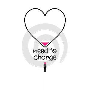 Need to charge - Low battery HEART vector funny draw