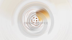 Need to focus - Drink coffee Floating cup falling beans 3D animation 4K. Energy sip Coffee to go