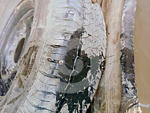 Need to vulcanized tires penetrated by screw photo