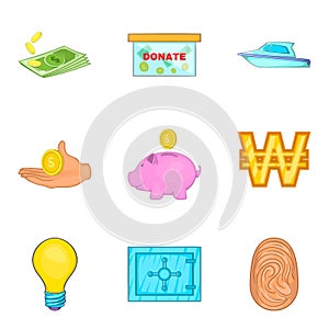 Needful icons set, cartoon style