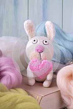 Needle Felted Rabbit with Heart