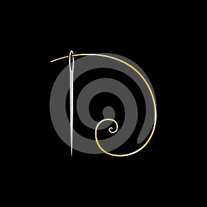 Needle with Golden Thread icon - Tailor vector colored sign