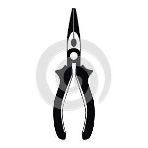 Needle nose pliers black silhouette. Electrician, construction worker and repairman hand work tool, vector illustration.