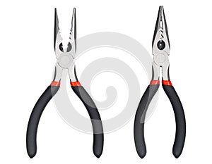 Needle nose pliers. Wire cutter or flush nippers. Universal long nose pliers for electric wire. Professional tools