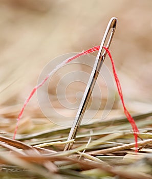 Needle with a red thread