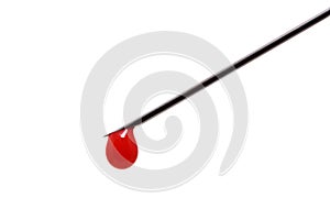 Needle of syringe with blood drop