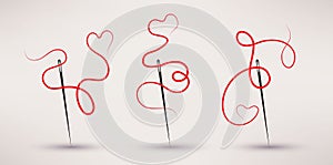Needle and thread icon vector set in flat style.