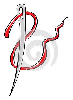 Needle with thread, illustration, vector