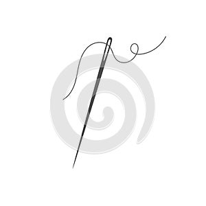 Needle and thread silhouette icon vector graphic