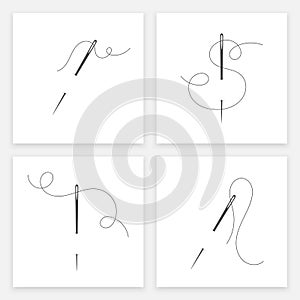 Needle and thread silhouette icon vector set