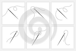 Needle and thread silhouette icon vector set