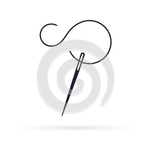 Needle with thread vector icon. Sewing concept symbol or design element