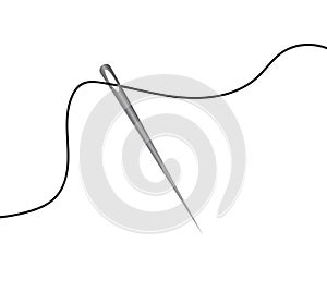Needle with thread on white background. article for sewing. vector illustration. sew a hole on clothes