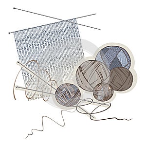 Needles, balls of wool and knitting pattern