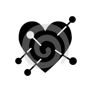 Needles in heart solid icon. Heart with voodoo pin vector illustration isolated on white. Heart with straight pin glyph